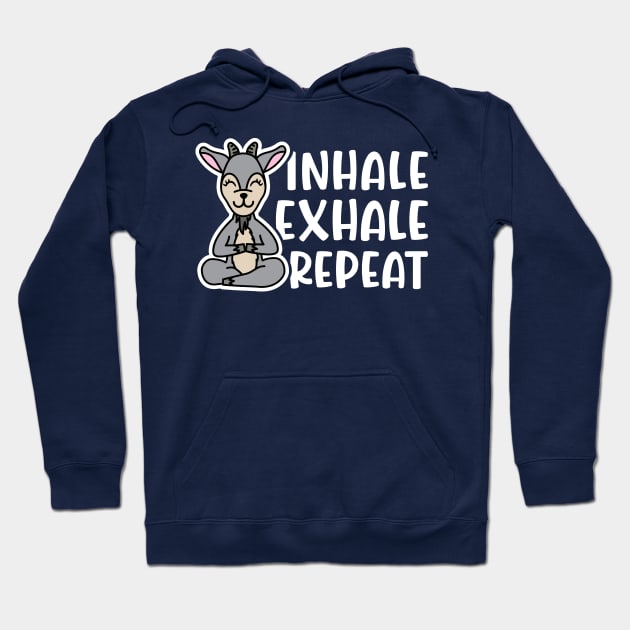 Inhale Exhale Repeat Gas Goat Yoga Fitness Funny Hoodie by GlimmerDesigns